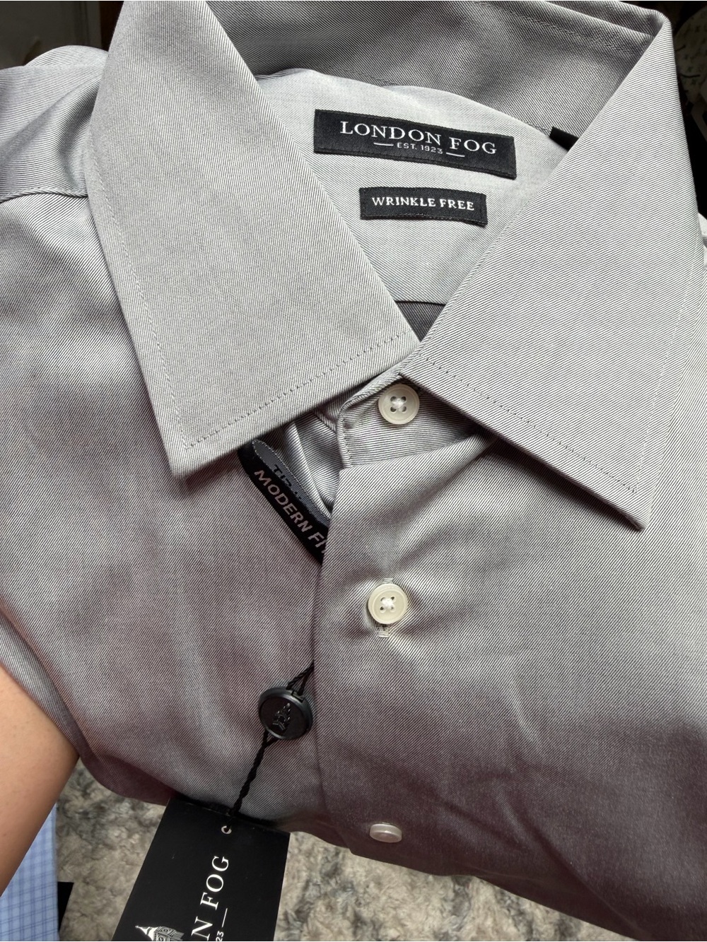 London Fog Men's Light Gray Modern Fit Dress Shirt